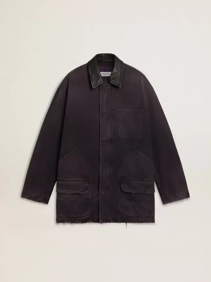 Giacca in denim da uomo con dettagli consumati e collo in pelle Giacca in denim da uomo con dettagli consumati e collo in pelle