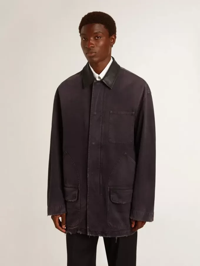 Giacca in denim da uomo con dettagli consumati e collo in pelle Giacca in denim da uomo con dettagli consumati e collo in pelle
