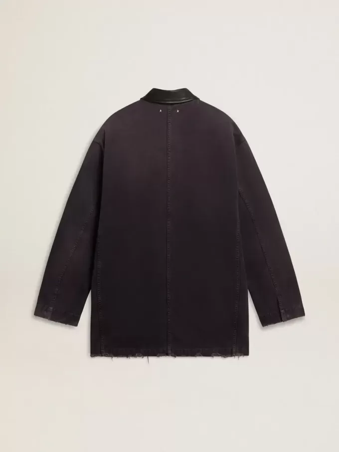 Giacca in denim da uomo con dettagli consumati e collo in pelle Giacca in denim da uomo con dettagli consumati e collo in pelle