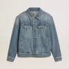 Giacca in denim da uomo con lavaggio medio Giacca in denim da uomo con lavaggio medio