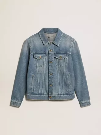 Giacca in denim da uomo con lavaggio medio Giacca in denim da uomo con lavaggio medio