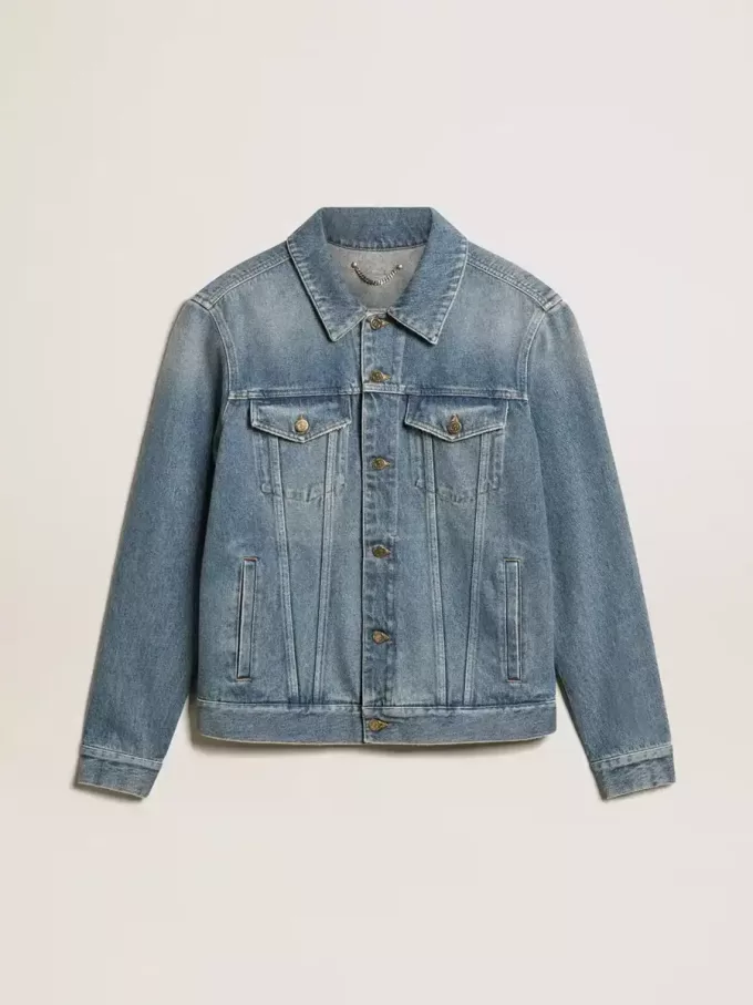 Giacca in denim da uomo con lavaggio medio Giacca in denim da uomo con lavaggio medio