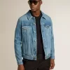Giacca in denim da uomo con lavaggio medio Giacca in denim da uomo con lavaggio medio