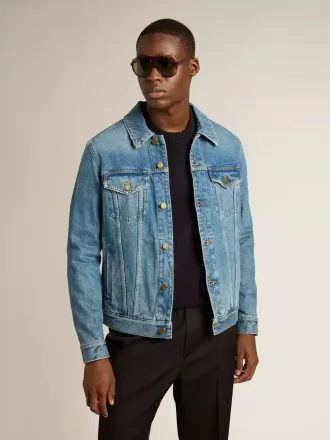Giacca in denim da uomo con lavaggio medio Giacca in denim da uomo con lavaggio medio