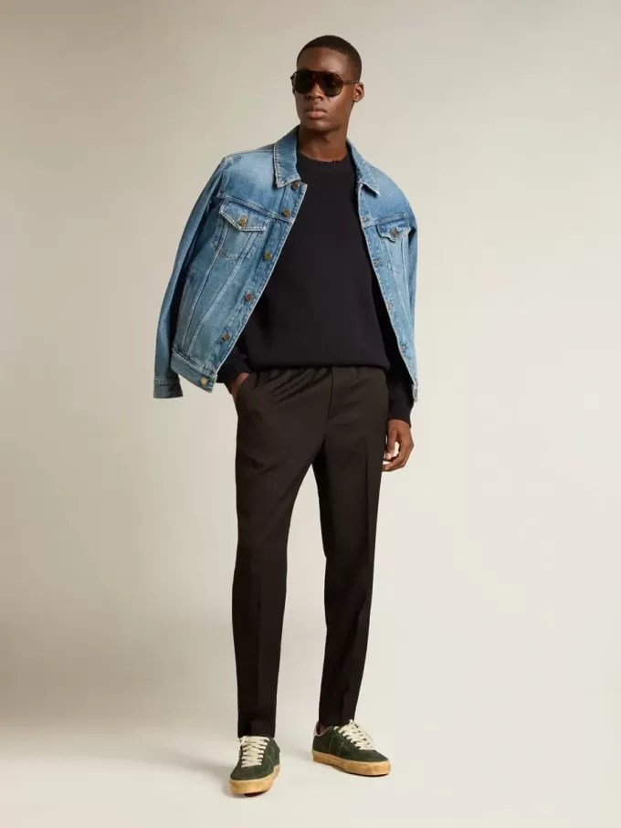 Giacca in denim da uomo con lavaggio medio Giacca in denim da uomo con lavaggio medio