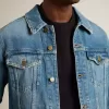 Giacca in denim da uomo con lavaggio medio Giacca in denim da uomo con lavaggio medio