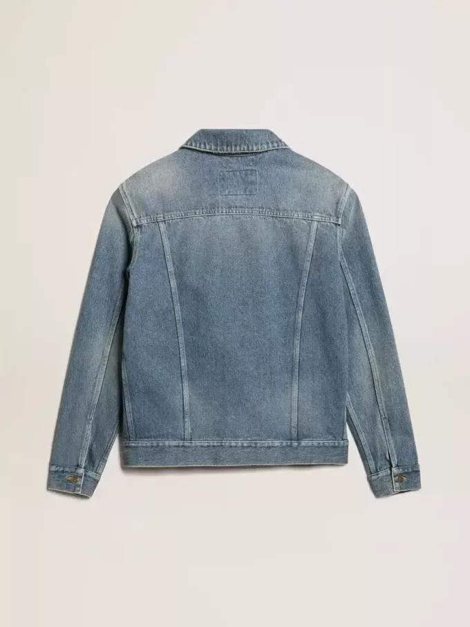 Giacca in denim da uomo con lavaggio medio Giacca in denim da uomo con lavaggio medio