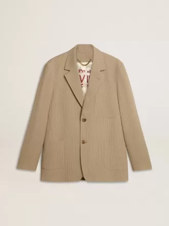Giacca monopetto da uomo beige gessata con vestibilità oversize Giacca monopetto da uomo beige gessata con vestibilità oversize