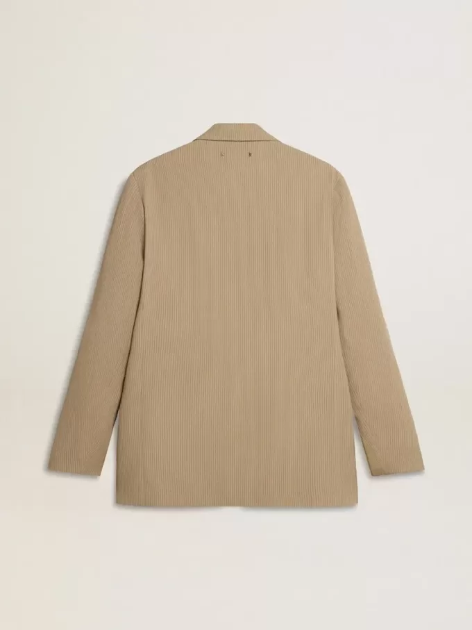 Giacca monopetto da uomo beige gessata con vestibilità oversize Giacca monopetto da uomo beige gessata con vestibilità oversize