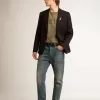 Giacca monopetto da uomo in gabardine di lana blu scuro Giacca monopetto da uomo in gabardine di lana blu scuro