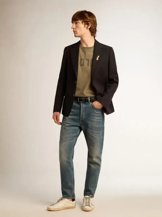 Giacca monopetto da uomo in gabardine di lana blu scuro Giacca monopetto da uomo in gabardine di lana blu scuro