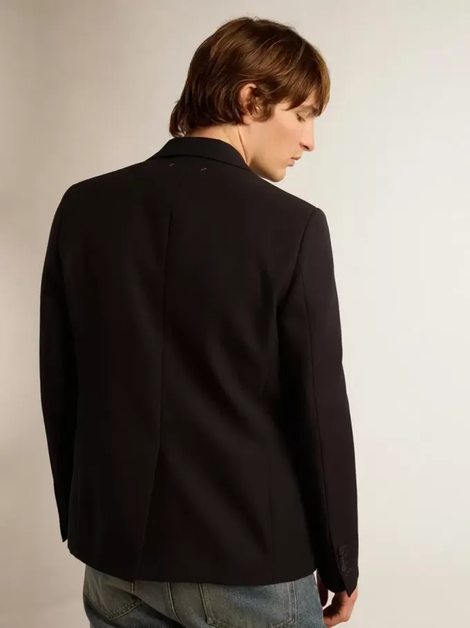 Giacca monopetto da uomo in gabardine di lana blu scuro Giacca monopetto da uomo in gabardine di lana blu scuro
