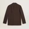 Giacca monopetto da uomo in lana marrone scuro con motivo a righe sottili Giacca monopetto da uomo in lana marrone scuro con motivo a righe sottili