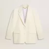 Giacca oversize monopetto bianca con effetto seta e ricami