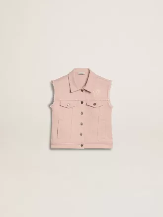 Gilet in denim rosa da bambina