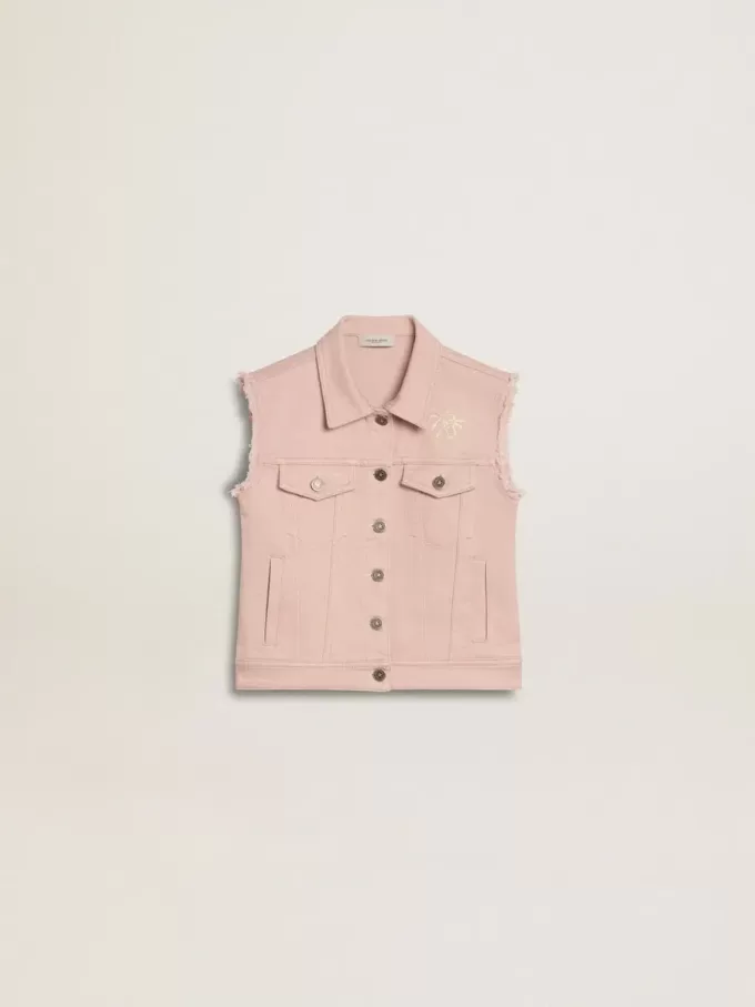 Gilet in denim rosa da bambina