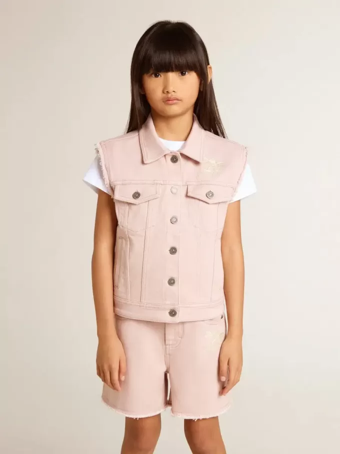 Gilet in denim rosa da bambina