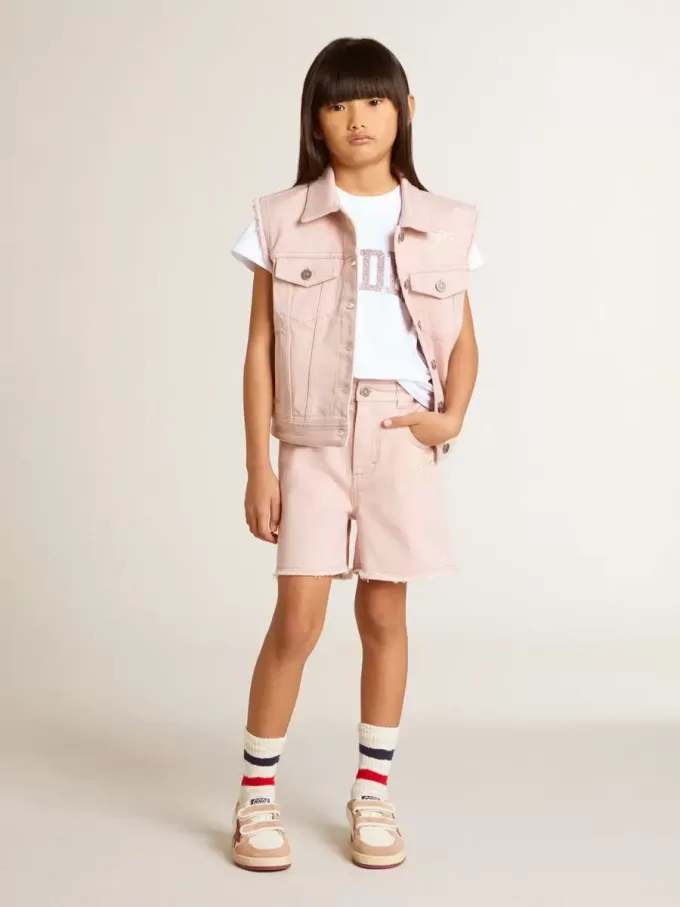 Gilet in denim rosa da bambina