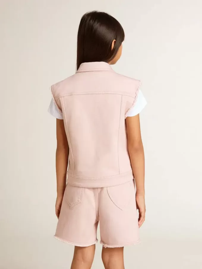 Gilet in denim rosa da bambina