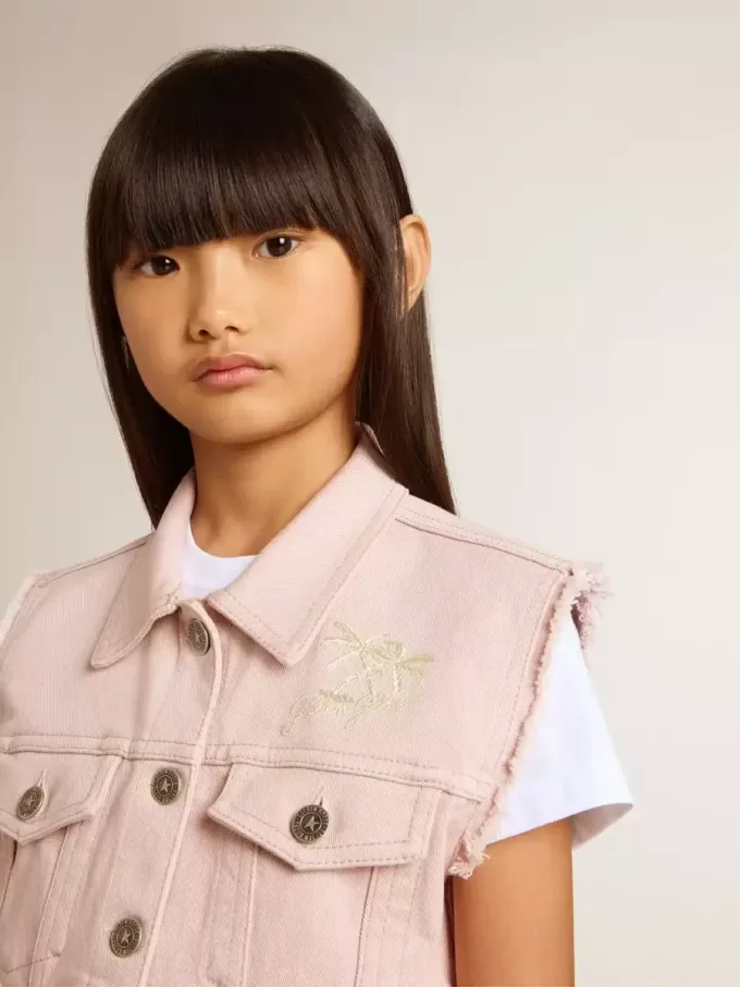 Gilet in denim rosa da bambina