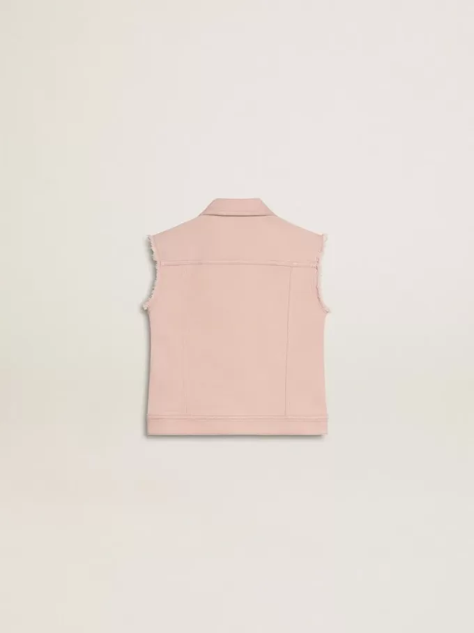 Gilet in denim rosa da bambina