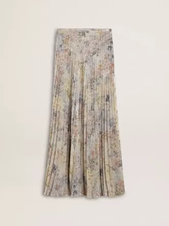 Gonna lunga a pieghe da donna con stampa floreale multicolore in paillettes