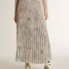 Gonna lunga a pieghe da donna con stampa floreale multicolore in paillettes