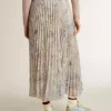 Gonna lunga a pieghe da donna con stampa floreale multicolore in paillettes