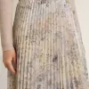 Gonna lunga a pieghe da donna con stampa floreale multicolore in paillettes