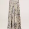Gonna lunga a pieghe da donna con stampa floreale multicolore in paillettes