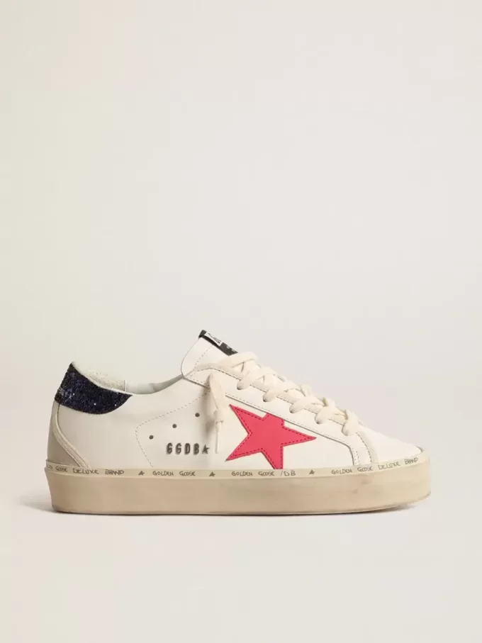 Hi Star con stella in pelle fucsia e tallone blu glitterato