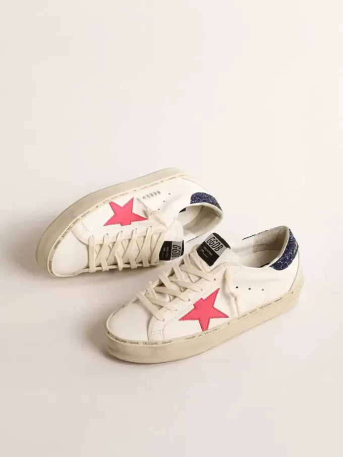 Hi Star con stella in pelle fucsia e tallone blu glitterato