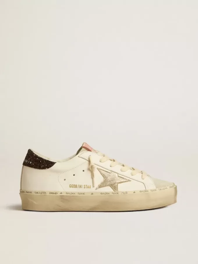 Hi Star con stella in pelle metallizzata platino e tallone glitterato
