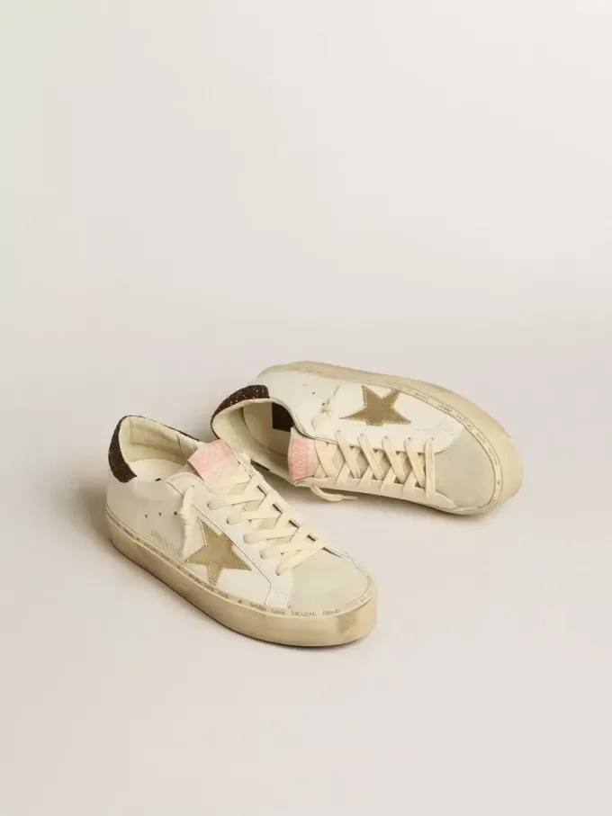 Hi Star con stella in pelle metallizzata platino e tallone glitterato