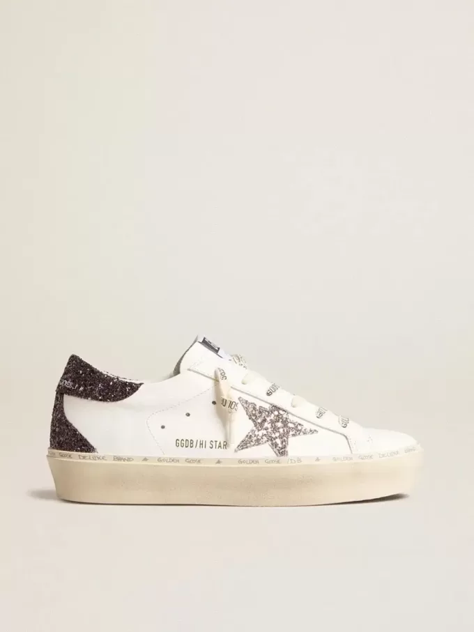 Hi Star da donna con stella glitterata argento e linguetta sul tallone glitterata rosso rubino