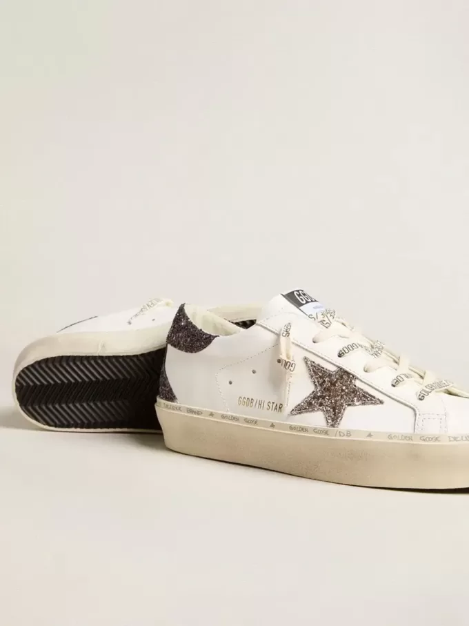 Hi Star da donna con stella glitterata argento e linguetta sul tallone glitterata rosso rubino