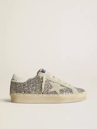 Hi Star da donna in glitter argento con stella in pelle scamosciata e linguetta bianca sul tallone