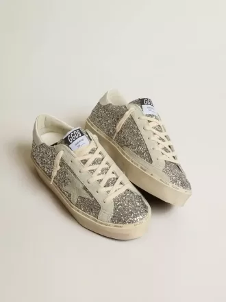 Hi Star da donna in glitter argento con stella in pelle scamosciata e linguetta bianca sul tallone