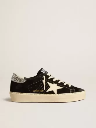 Hi Star da donna in pelle nera con tallone argentato glitterato