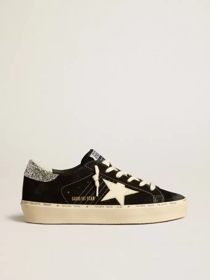 Hi Star da donna in pelle nera con tallone argentato glitterato Hi Star da donna in pelle nera con tallone argentato glitterato