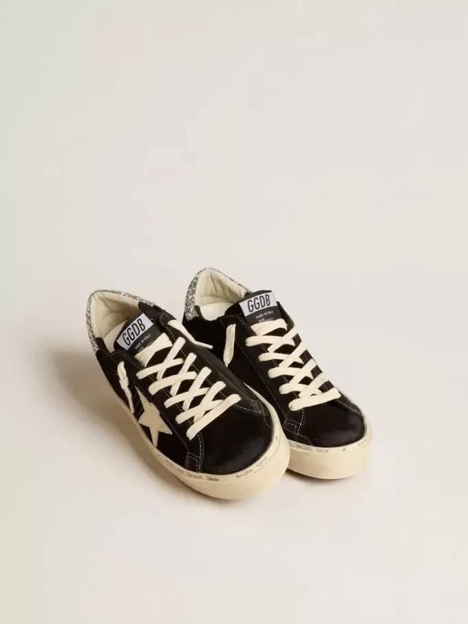 Hi Star da donna in pelle nera con tallone argentato glitterato Hi Star da donna in pelle nera con tallone argentato glitterato
