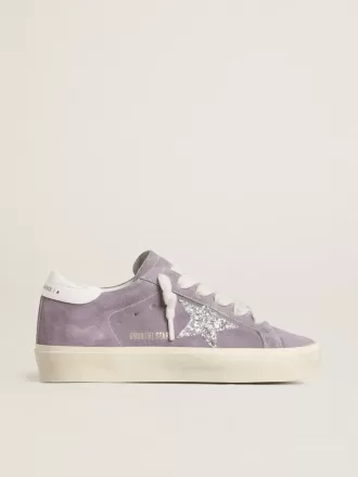 Hi Star da donna in pelle scamosciata viola con stella glitterata argento