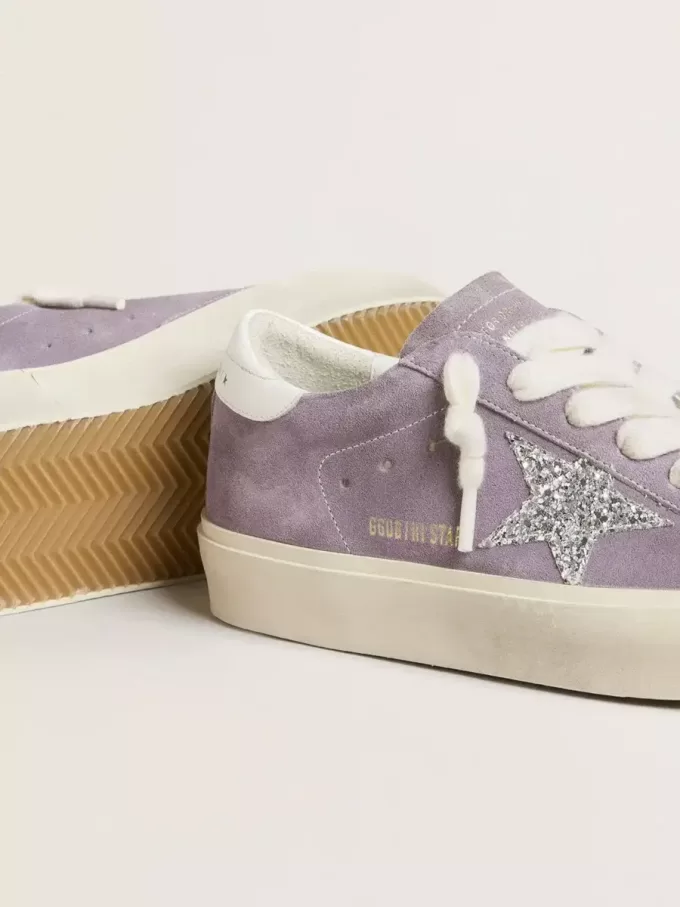 Hi Star da donna in pelle scamosciata viola con stella glitterata argento Hi Star da donna in pelle scamosciata viola con stella glitterata argento