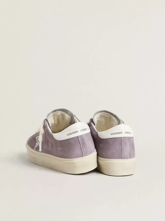 Hi Star da donna in pelle scamosciata viola con stella glitterata argento Hi Star da donna in pelle scamosciata viola con stella glitterata argento