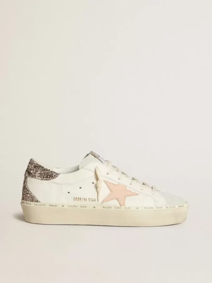 Hi Star in nappa bianca con stella in pelle rosa e tallone glitterato