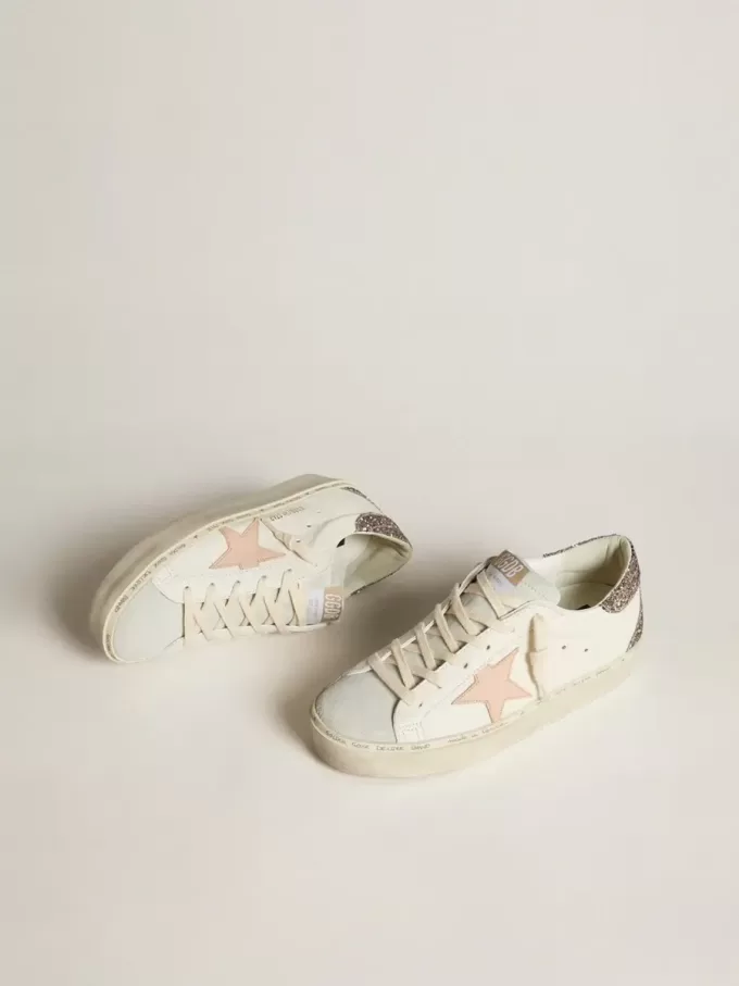 Hi Star in nappa bianca con stella in pelle rosa e tallone glitterato