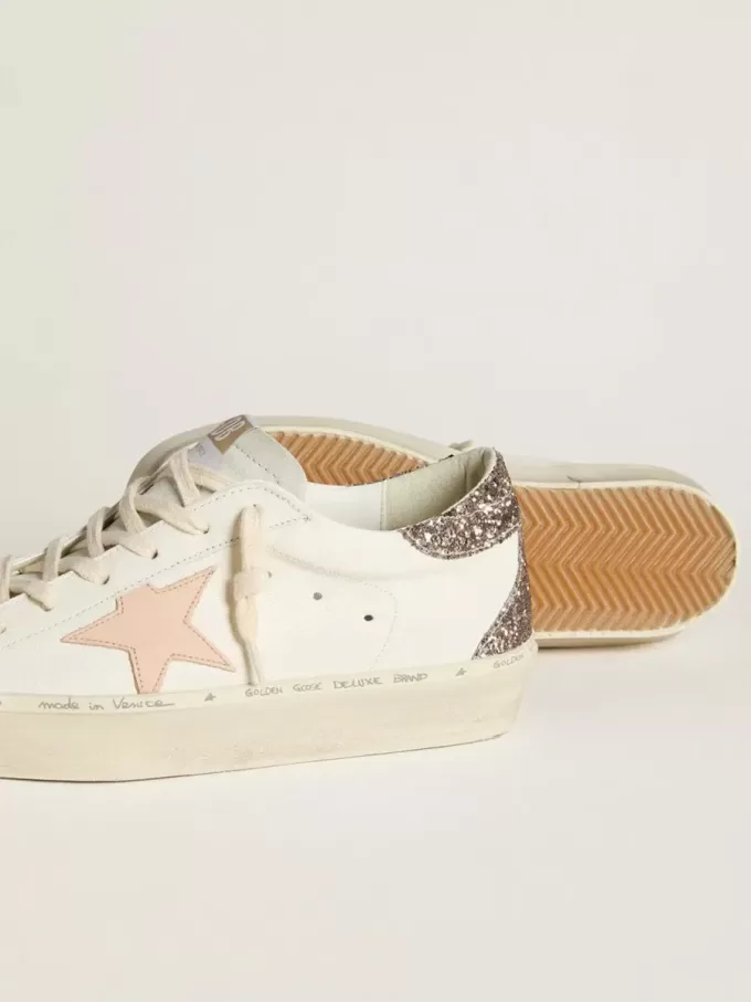 Hi Star in nappa bianca con stella in pelle rosa e tallone glitterato
