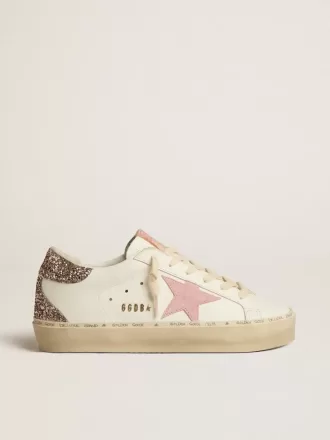 Hi Star in pelle bianca con stella in pelle scamosciata rosa e tallone con glitter rosa