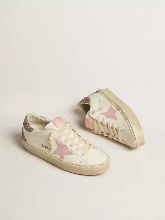 Hi Star in pelle bianca con stella in pelle scamosciata rosa e tallone con glitter rosa