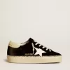 Hi Star in velluto nero con stella in pelle bianca e linguetta in camoscio sul tallone
